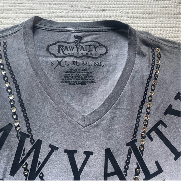 Rawyalty Couture Label Splatter Jeweled Solid T-Shirt Black Medium - Picture 4 of 10
